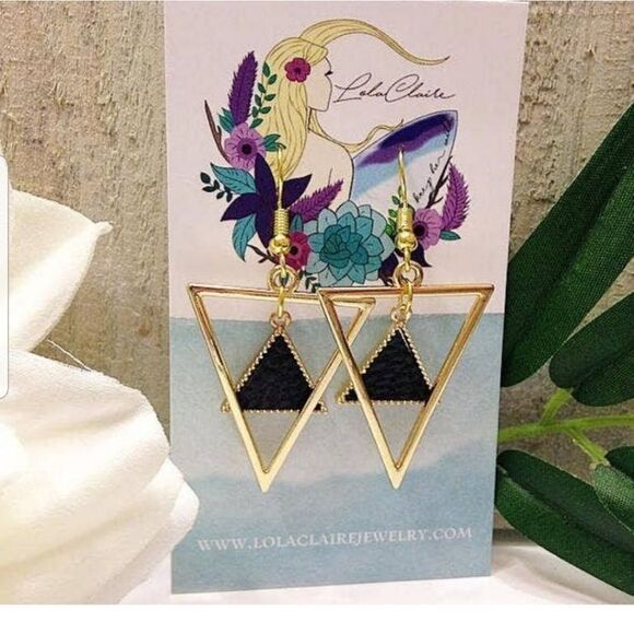 VEGAN LEATHER DOUBLE TRIANGLE EARRINGS - Picture 1 of 1